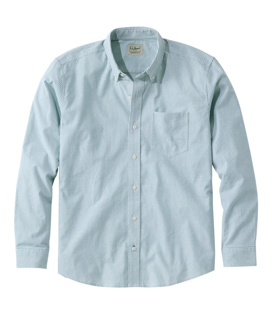 L.L.Bean Men's Comfort Stretch Oxford Shirt, Traditional Untucked Fit, Stripe Antique Green
