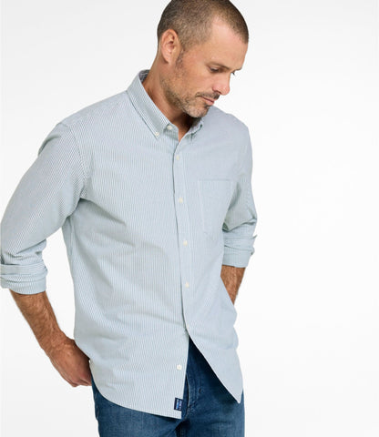 L.L.Bean Men's Comfort Stretch Oxford Shirt, Traditional Untucked Fit, Stripe Antique Green