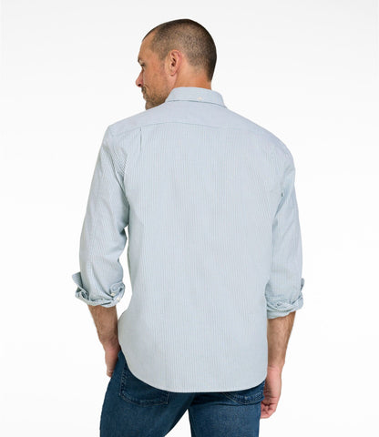 L.L.Bean Men's Comfort Stretch Oxford Shirt, Traditional Untucked Fit, Stripe Antique Green