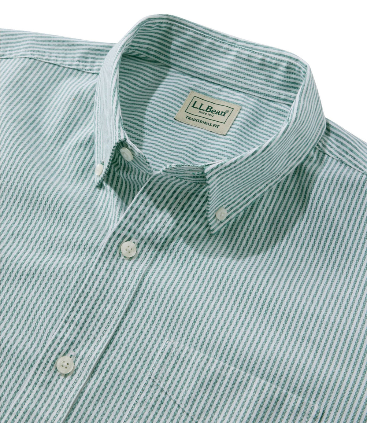 L.L.Bean Men's Comfort Stretch Oxford Shirt, Traditional Untucked Fit, Stripe Antique Green