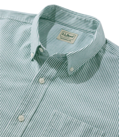 L.L.Bean Men's Comfort Stretch Oxford Shirt, Traditional Untucked Fit, Stripe Antique Green