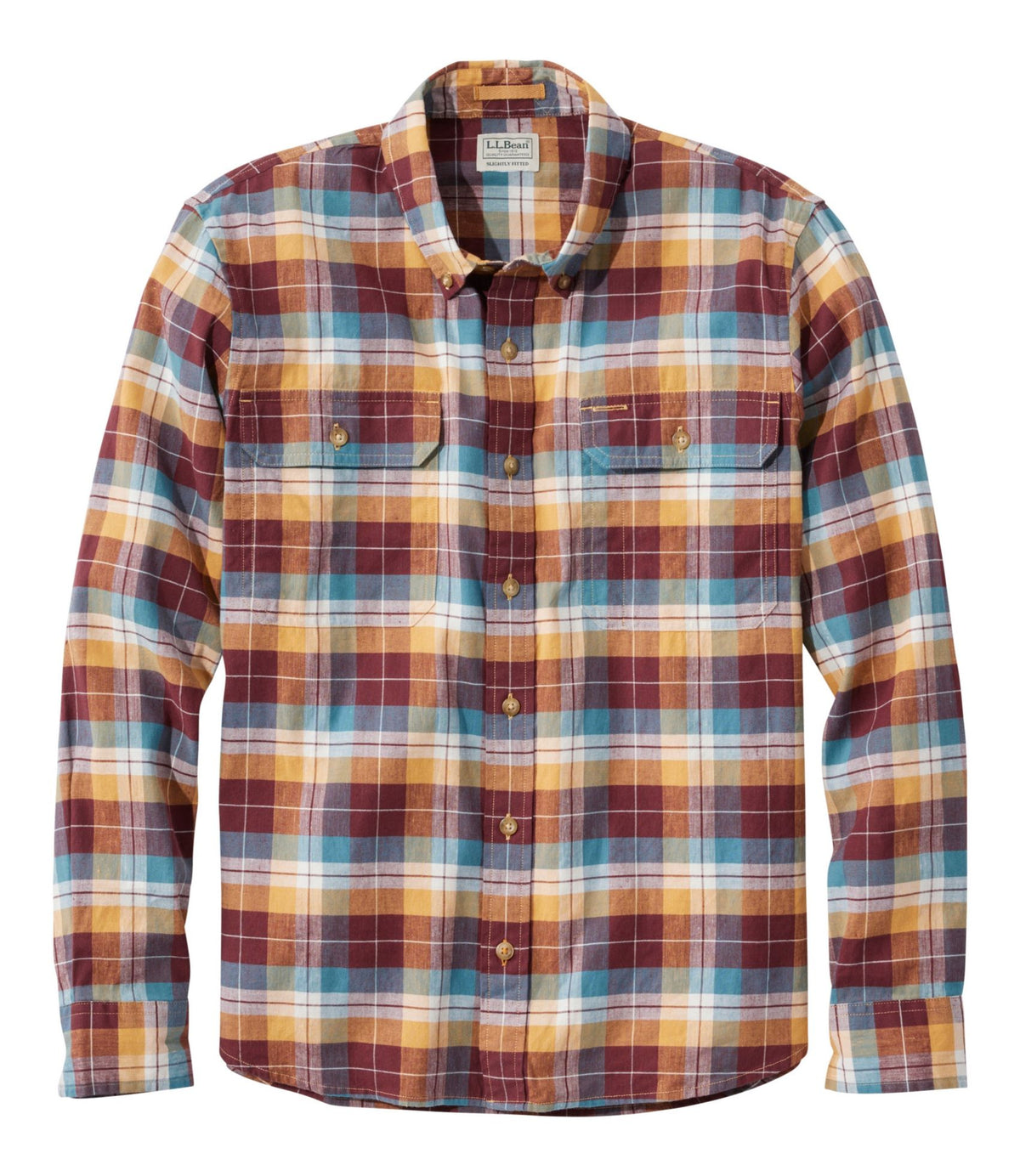 L.L.Bean Men's Stonecoast Hemp Shirt, Long-Sleeve, Slightly Fitted Untucked Fit Currant