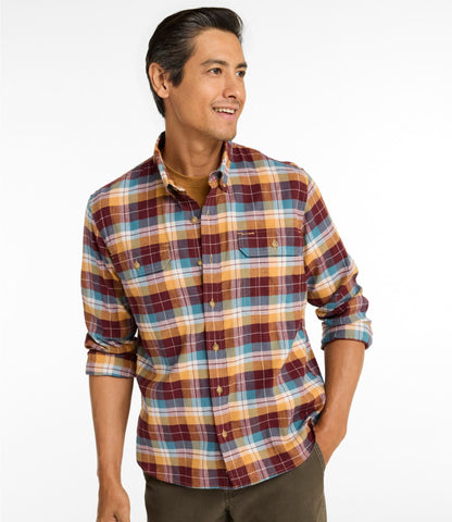 L.L.Bean Men's Stonecoast Hemp Shirt, Long-Sleeve, Slightly Fitted Untucked Fit Currant