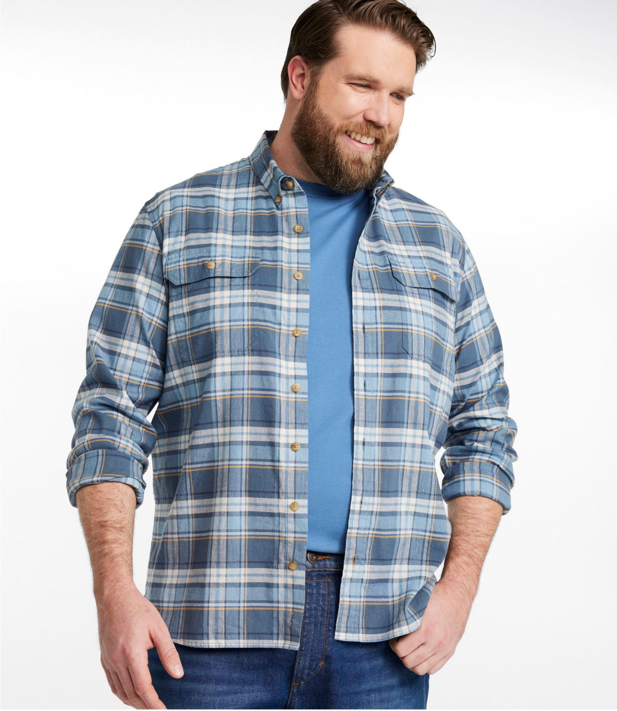 L.L.Bean Men's Stonecoast Hemp Shirt, Long-Sleeve, Slightly Fitted Untucked Fit Currant
