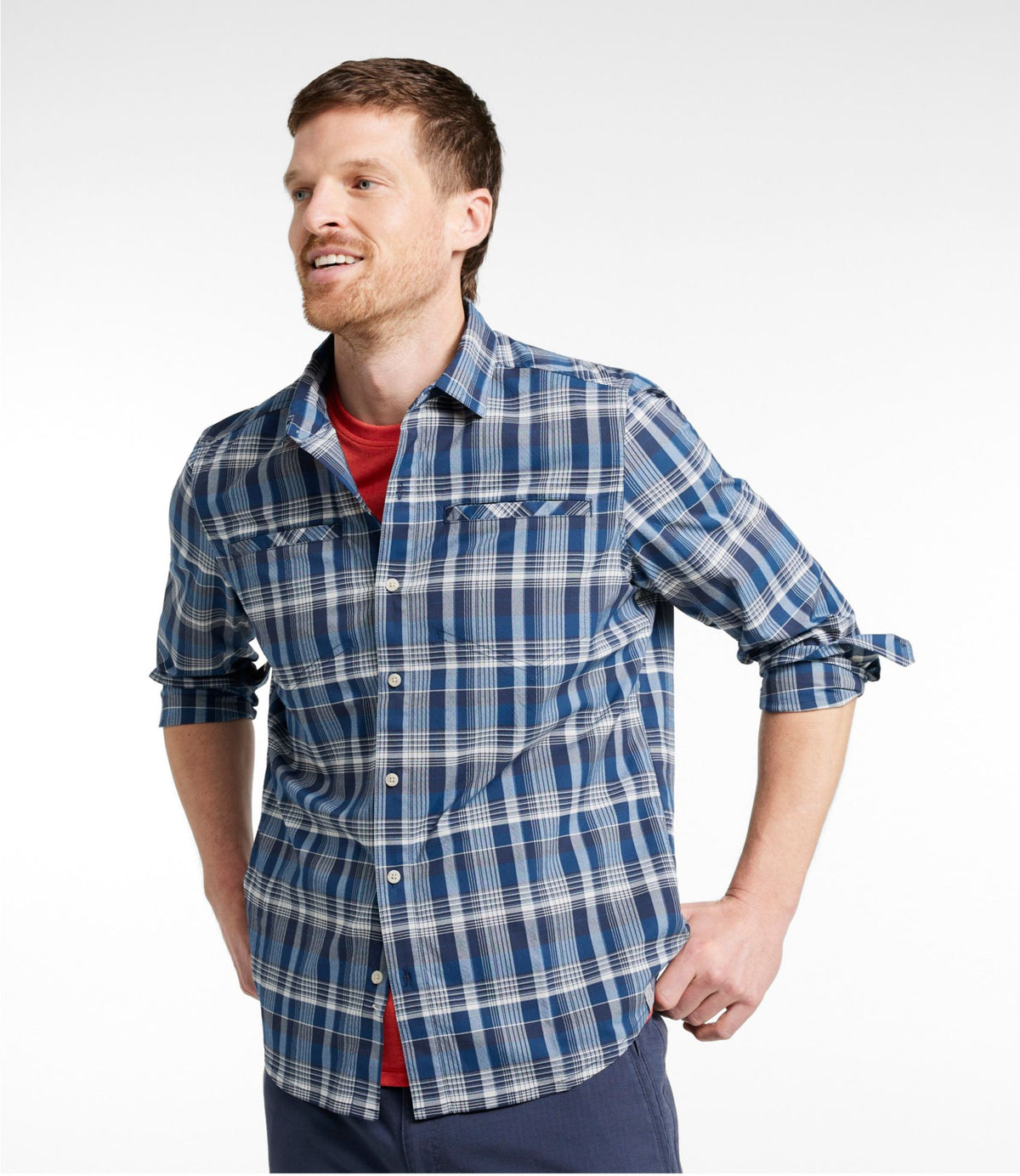 L.L.Bean Men's VentureStretch Woven Shirt Blue Water/Iron Blue