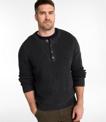 L.L.Bean Men's L.L.Bean Organic Cotton Waffle Sweater, Henley Field Khaki