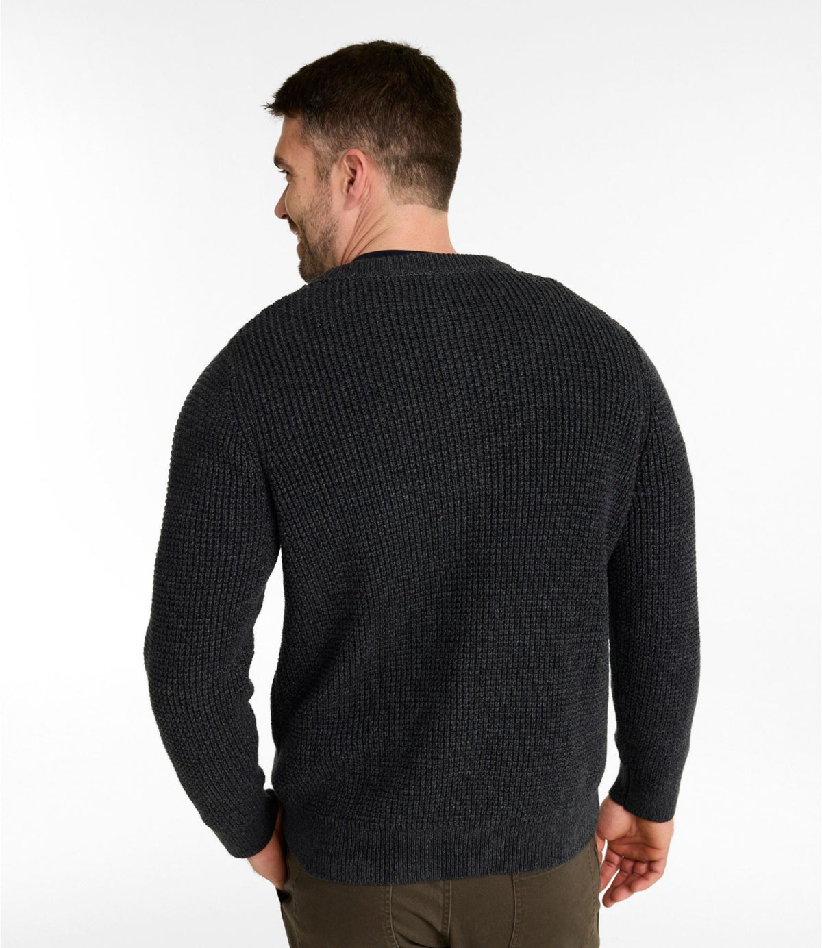 L.L.Bean Men's L.L.Bean Organic Cotton Waffle Sweater, Henley Field Khaki
