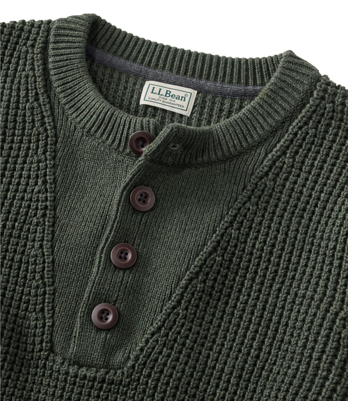 L.L.Bean Men's L.L.Bean Organic Cotton Waffle Sweater, Henley Field Khaki