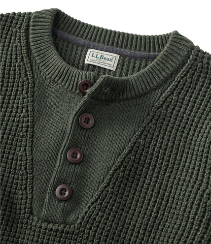 L.L.Bean Men's L.L.Bean Organic Cotton Waffle Sweater, Henley Field Khaki