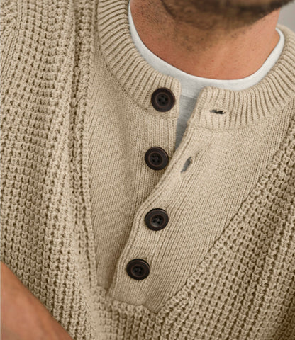 L.L.Bean Men's L.L.Bean Organic Cotton Waffle Sweater, Henley Field Khaki