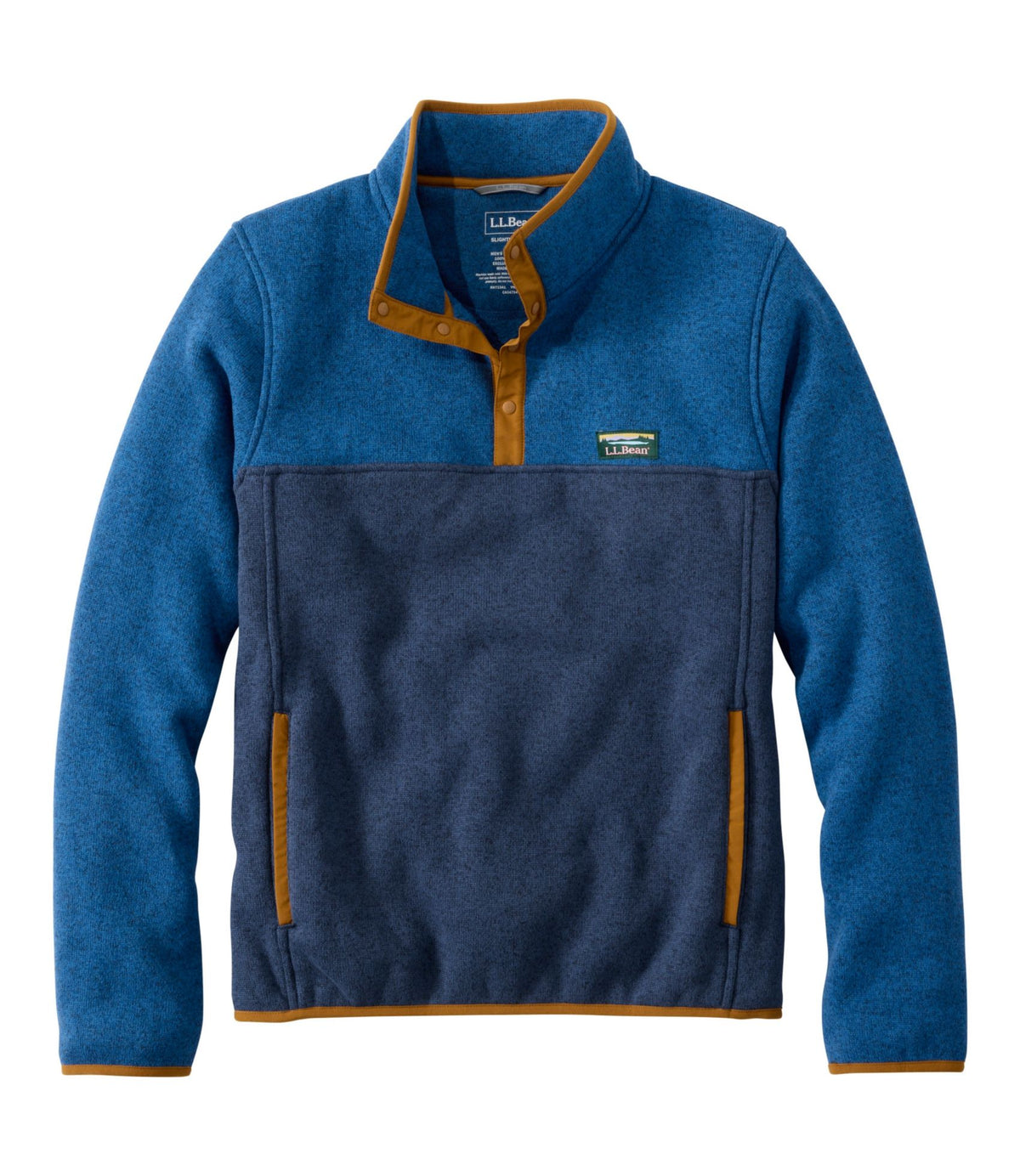 L.L.Bean Men's L.L.Bean Sweater Fleece Pullover, Colorblock Deep Glacier Blue/Classic Navy