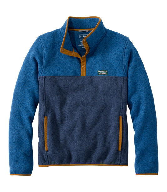 L.L.Bean Men's L.L.Bean Sweater Fleece Pullover, Colorblock Deep Glacier Blue/Classic Navy