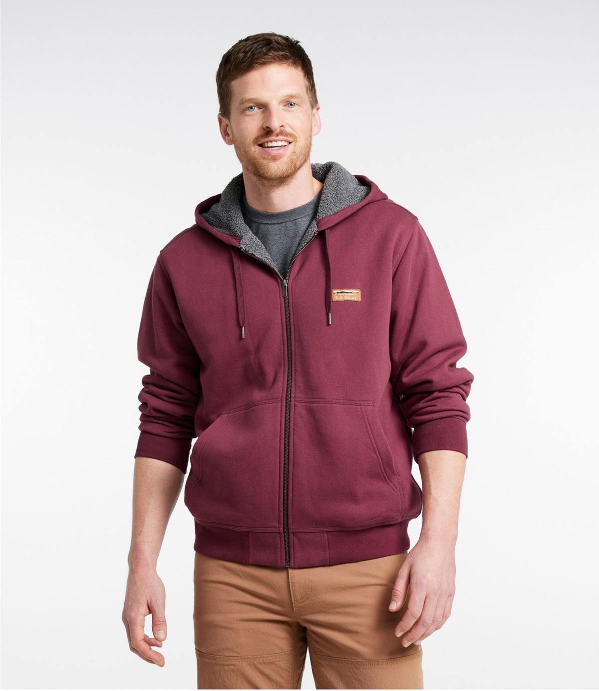L.L.Bean Men's Katahdin Iron Works® Hooded Sweatshirt, Fleece-Lined Burgundy