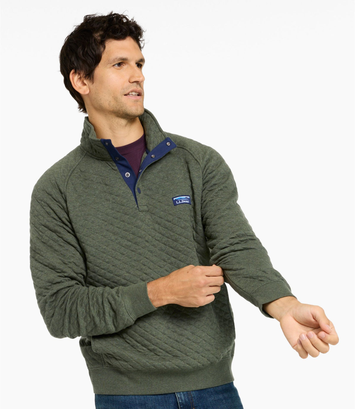 L.L.Bean Men's Quilted Sweatshirt, Mockneck Charcoal Heather