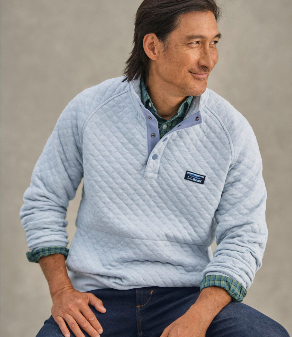 L.L.Bean Men's Quilted Sweatshirt, Mockneck Charcoal Heather