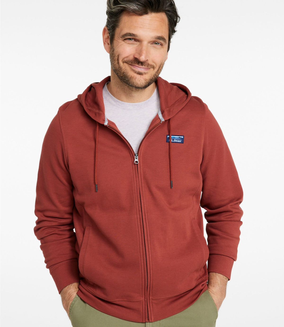 L.L.Bean Men's Comfort Stretch Performance® Piqué, Full-Zip Hoodie Blue Tide