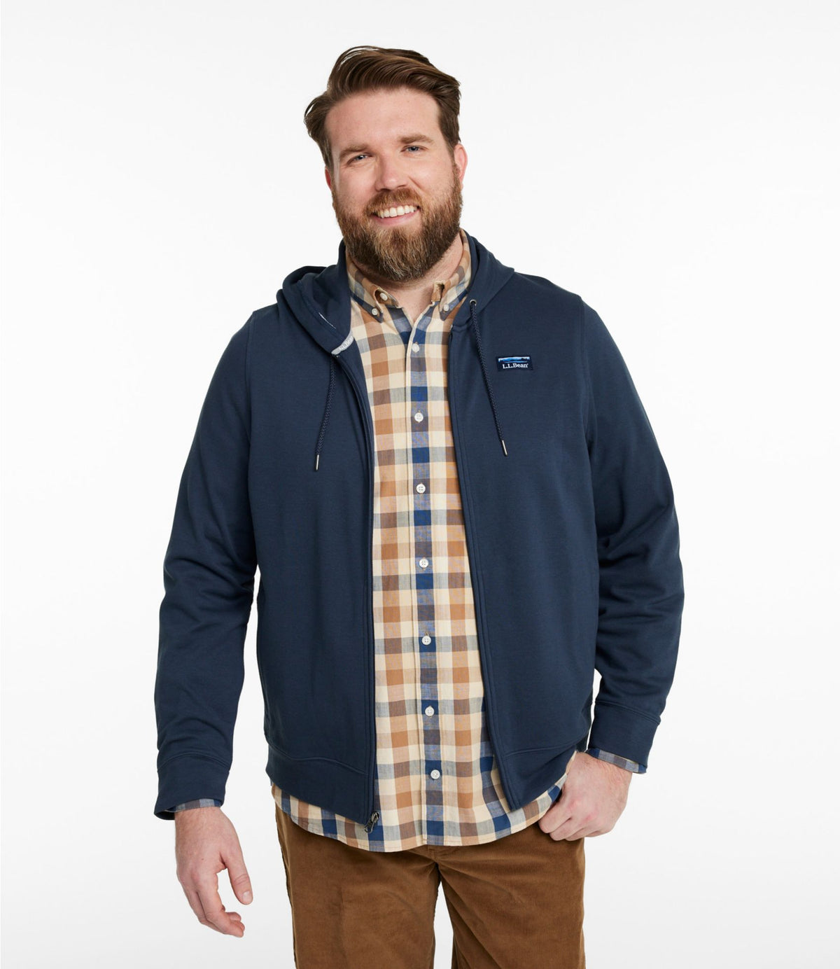 L.L.Bean Men's Comfort Stretch Performance® Piqué, Full-Zip Hoodie Blue Tide