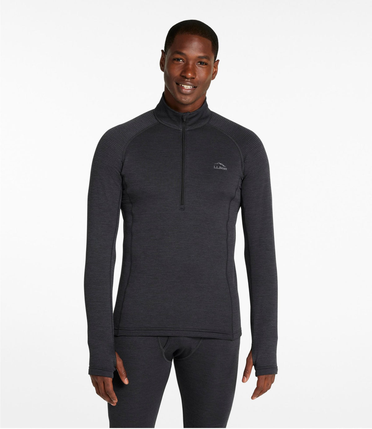L.L.Bean Men's L.L.Bean Midweight Base Layer Crew Top, 1/4 Zip Carbon Navy