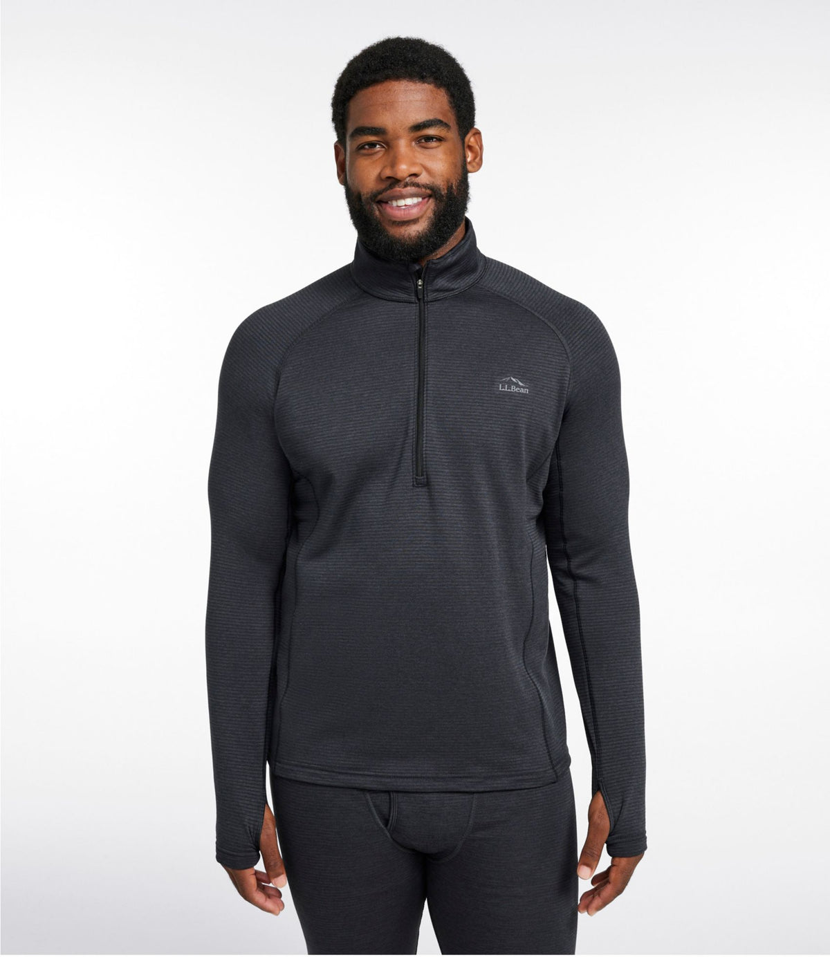 L.L.Bean Men's L.L.Bean Midweight Base Layer Crew Top, 1/4 Zip Carbon Navy