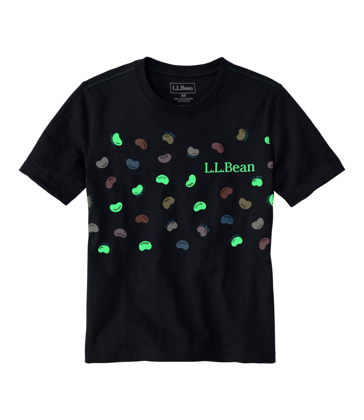 L.L.Bean Kids' Graphic Tee, Glow-in-the-Dark Classic Navy Tossed Beans