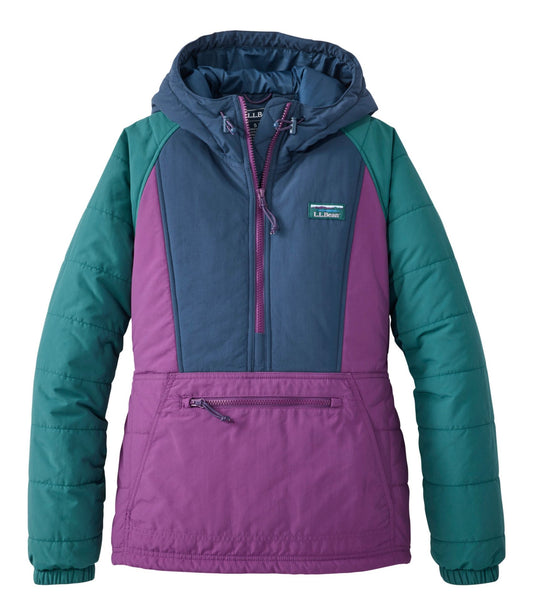 L.L.Bean Women's Mountain Classic Insulated Anorak, Colorblock Mariner Blue/Wood Violet
