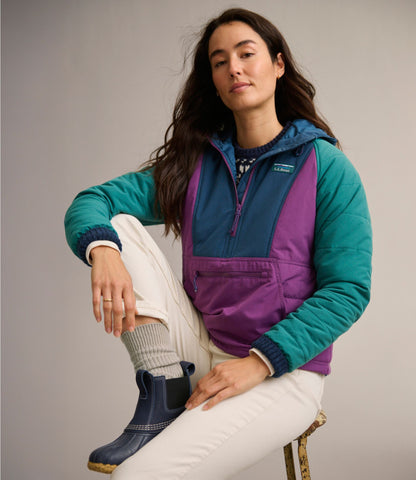 L.L.Bean Women's Mountain Classic Insulated Anorak, Colorblock Mariner Blue/Wood Violet