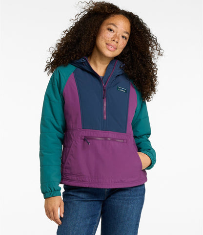 L.L.Bean Women's Mountain Classic Insulated Anorak, Colorblock Mariner Blue/Wood Violet