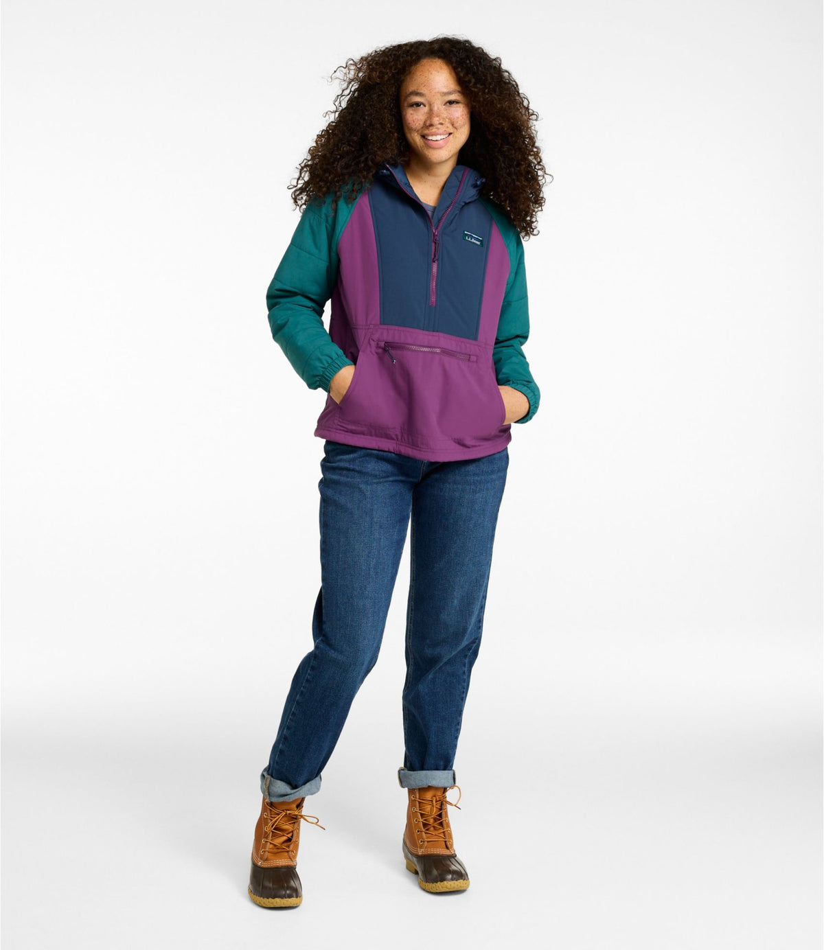 L.L.Bean Women's Mountain Classic Insulated Anorak, Colorblock Mariner Blue/Wood Violet