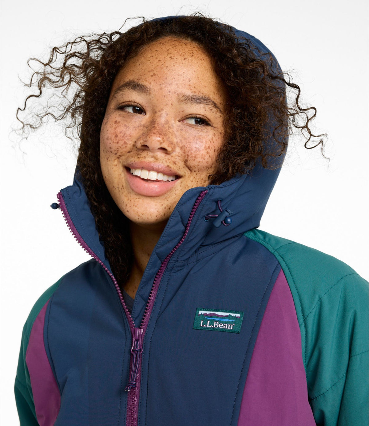L.L.Bean Women's Mountain Classic Insulated Anorak, Colorblock Mariner Blue/Wood Violet
