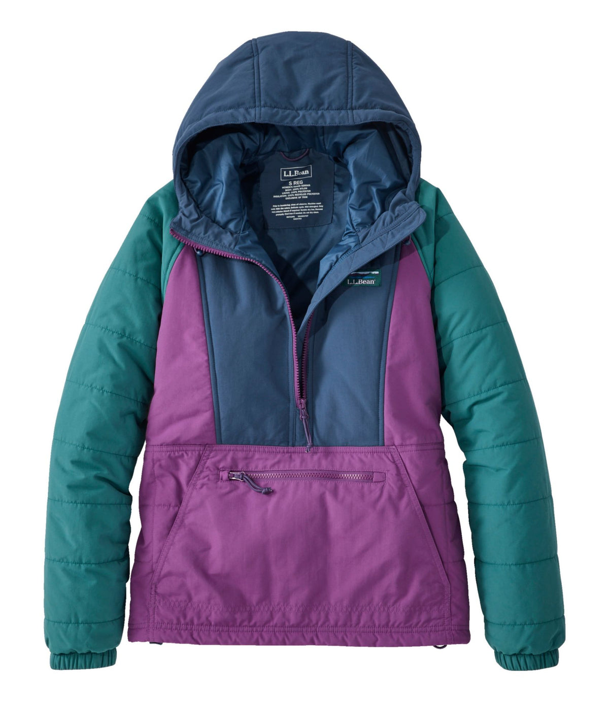 L.L.Bean Women's Mountain Classic Insulated Anorak, Colorblock Mariner Blue/Wood Violet