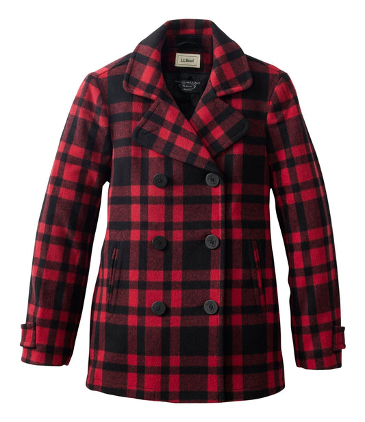 L.L.Bean Women's Classic Lambswool Peacoat, Pattern Royal Red Plaid
