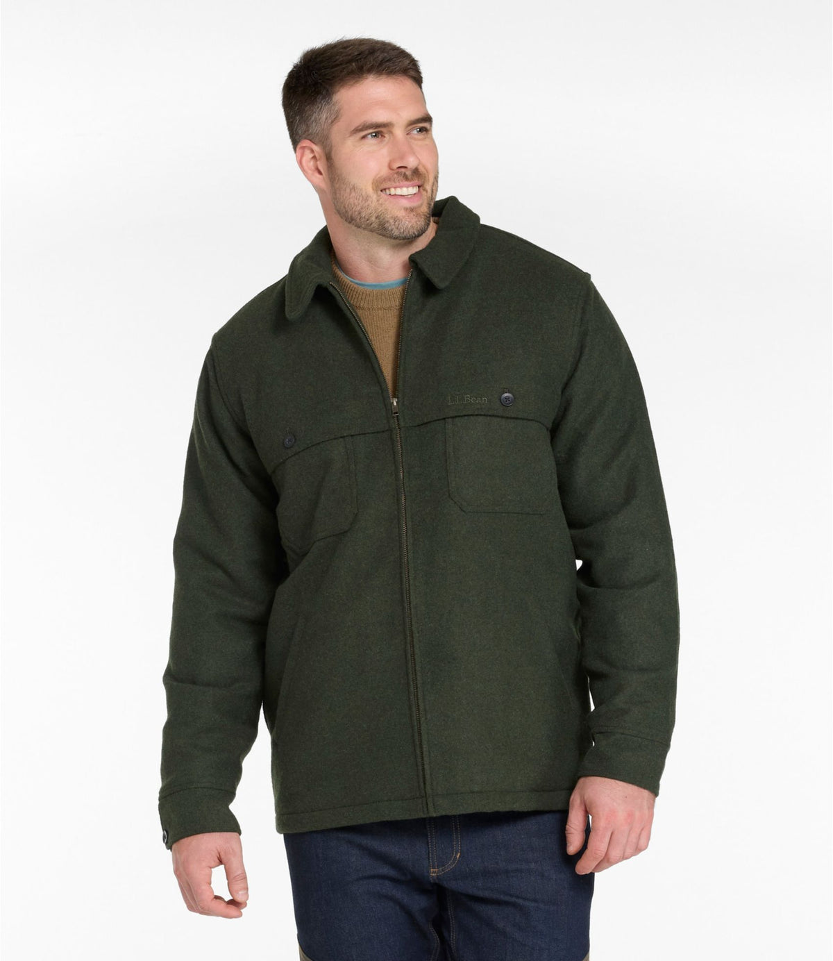 L.L.Bean Men's Maine Guide Zip-Front Jac-Shirt with PrimaLoft Loden