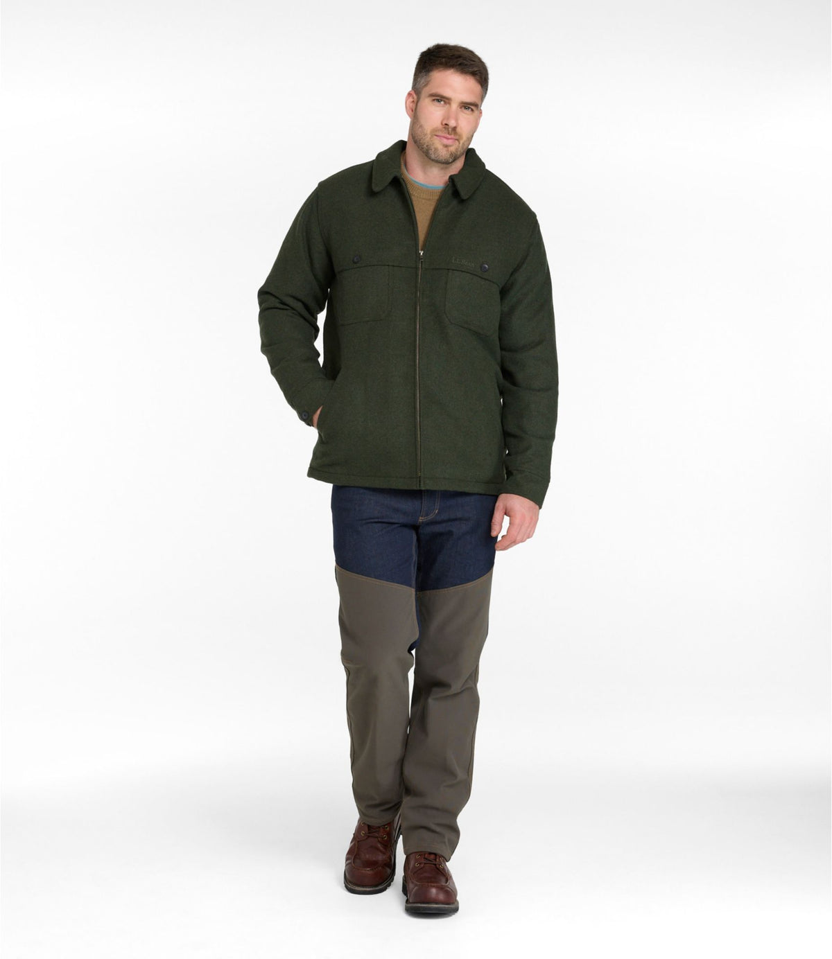 L.L.Bean Men's Maine Guide Zip-Front Jac-Shirt with PrimaLoft Loden