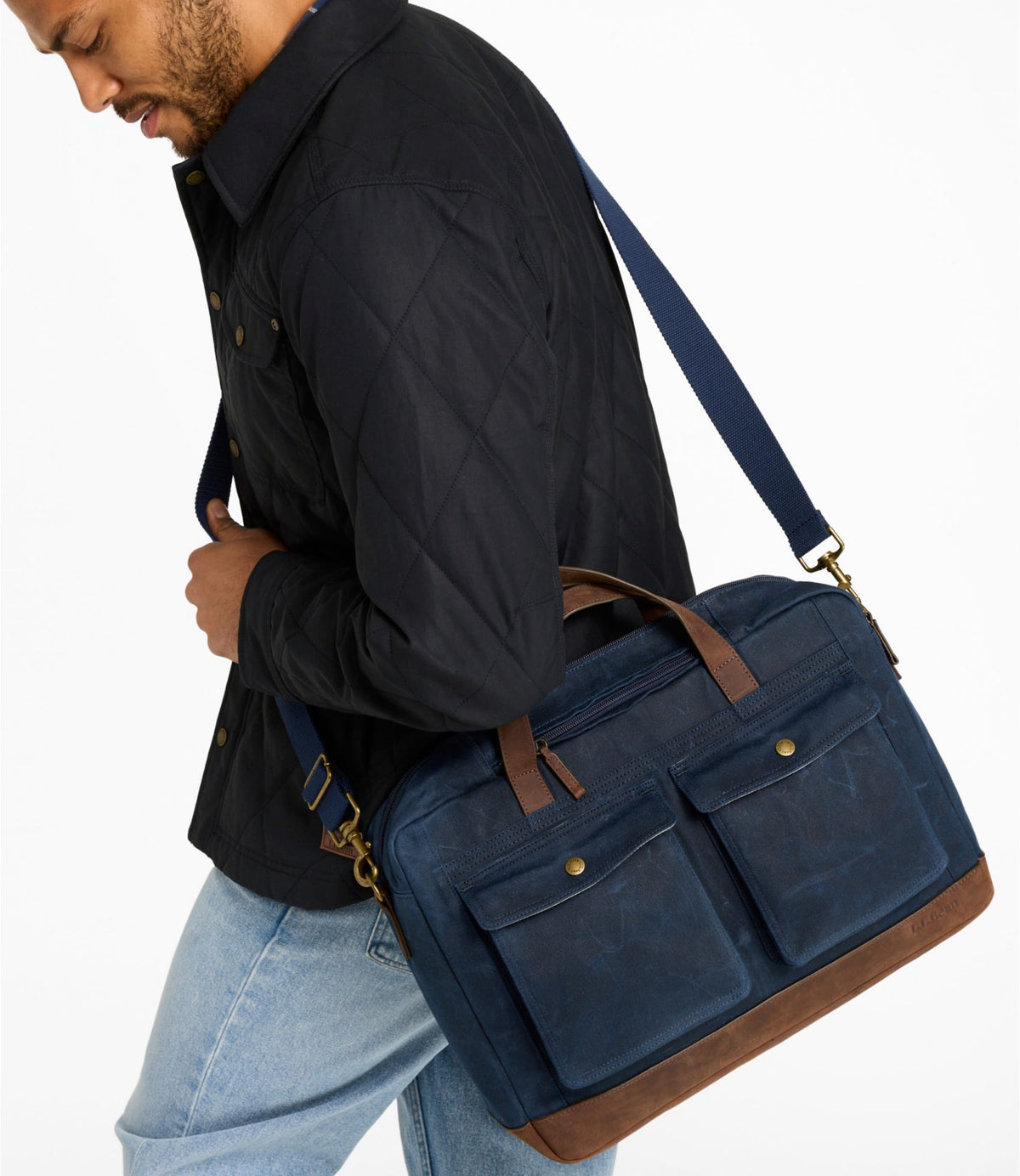 L.L.Bean Waxed Canvas Briefcase Classic Navy
