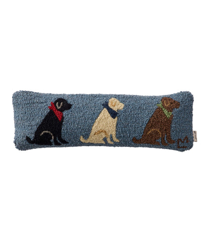 L.L.Bean Wool Hooked Throw Pillow, Sitting Lab Trio, 8" x 24"