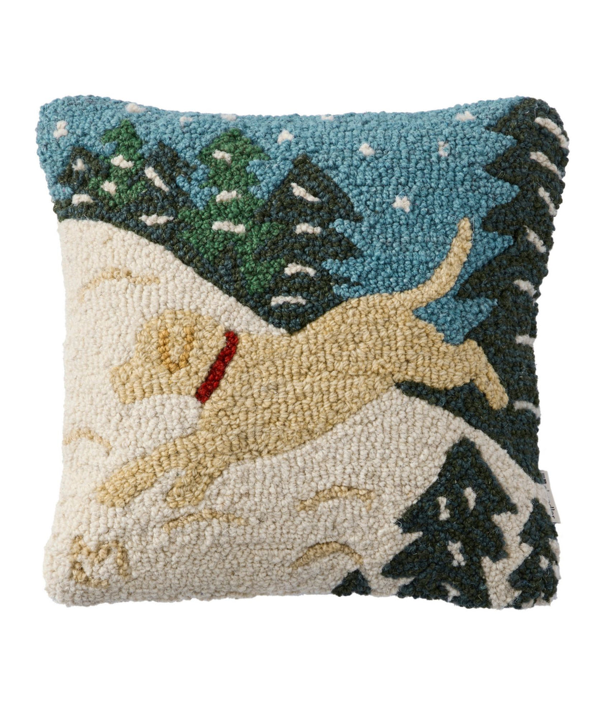 L.L.Bean Wool Hooked Throw Pillow, Snow Day Yellow Dog, 14" x 14"