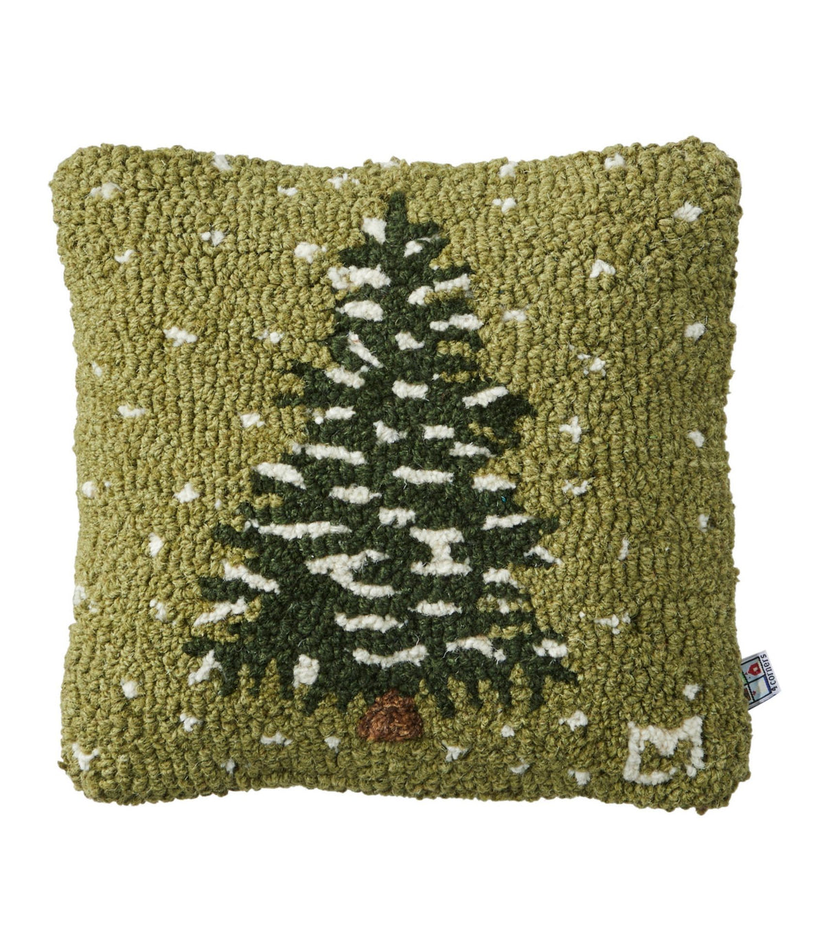 L.L.Bean Wool Hooked Throw Pillow, Frosted Tree, 14" x 14"