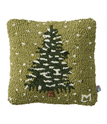 L.L.Bean Wool Hooked Throw Pillow, Frosted Tree, 14" x 14"