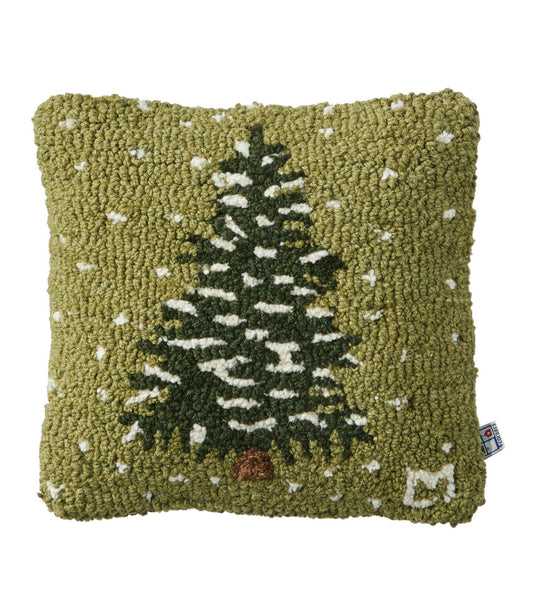L.L.Bean Wool Hooked Throw Pillow, Frosted Tree, 14" x 14"