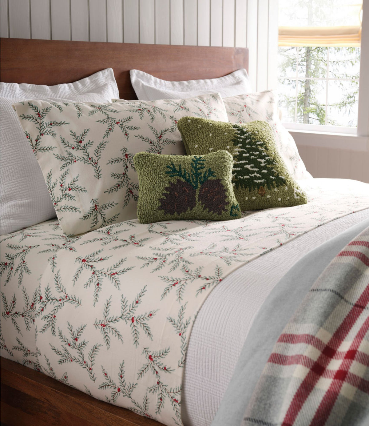 L.L.Bean Wool Hooked Throw Pillow, Frosted Tree, 14" x 14"