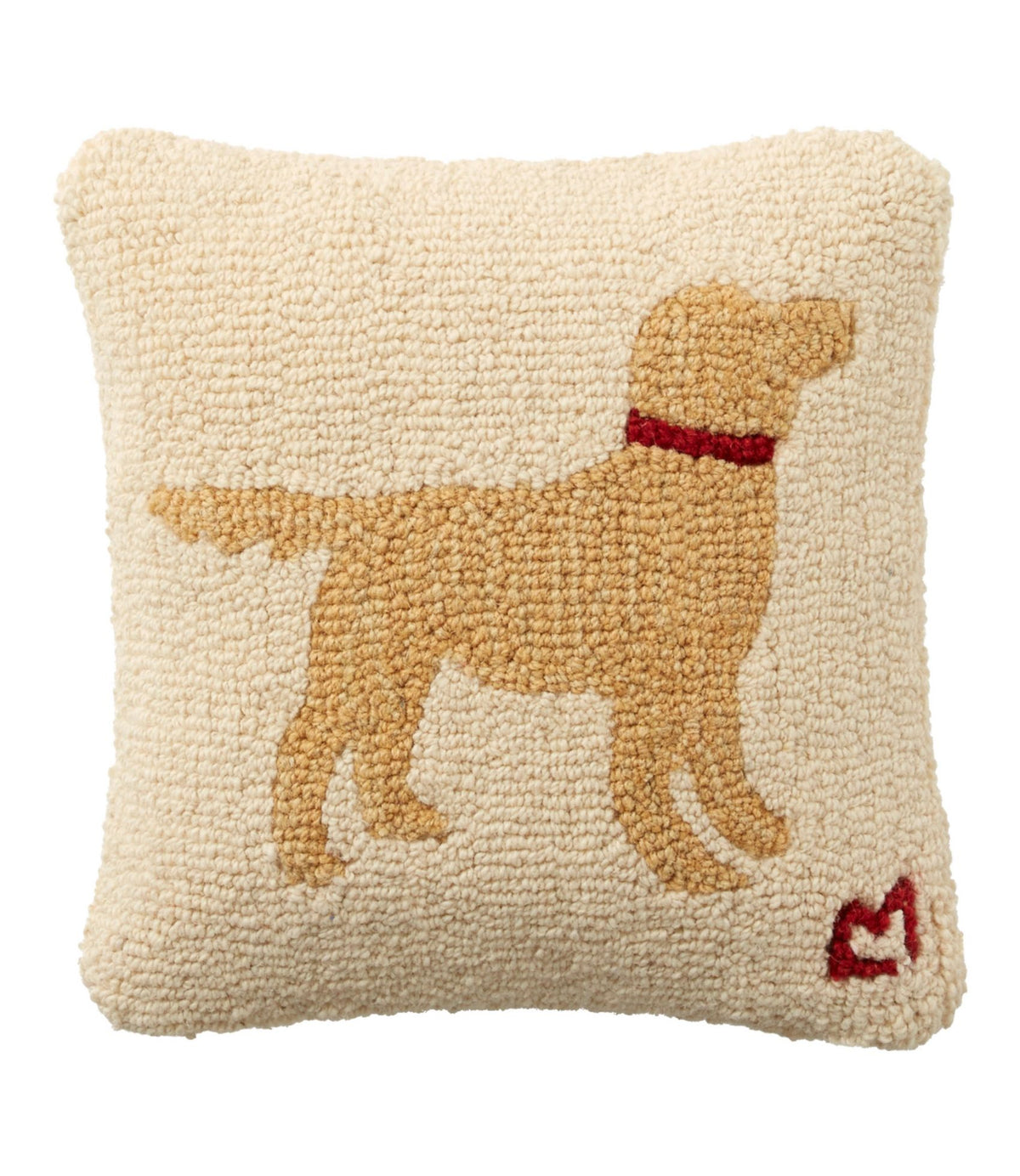 L.L.Bean Wool Hooked Throw Pillow, Yellow Dog, 14" x 14"