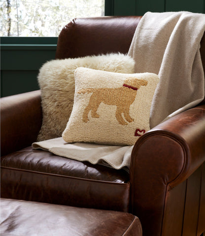 L.L.Bean Wool Hooked Throw Pillow, Yellow Dog, 14" x 14"