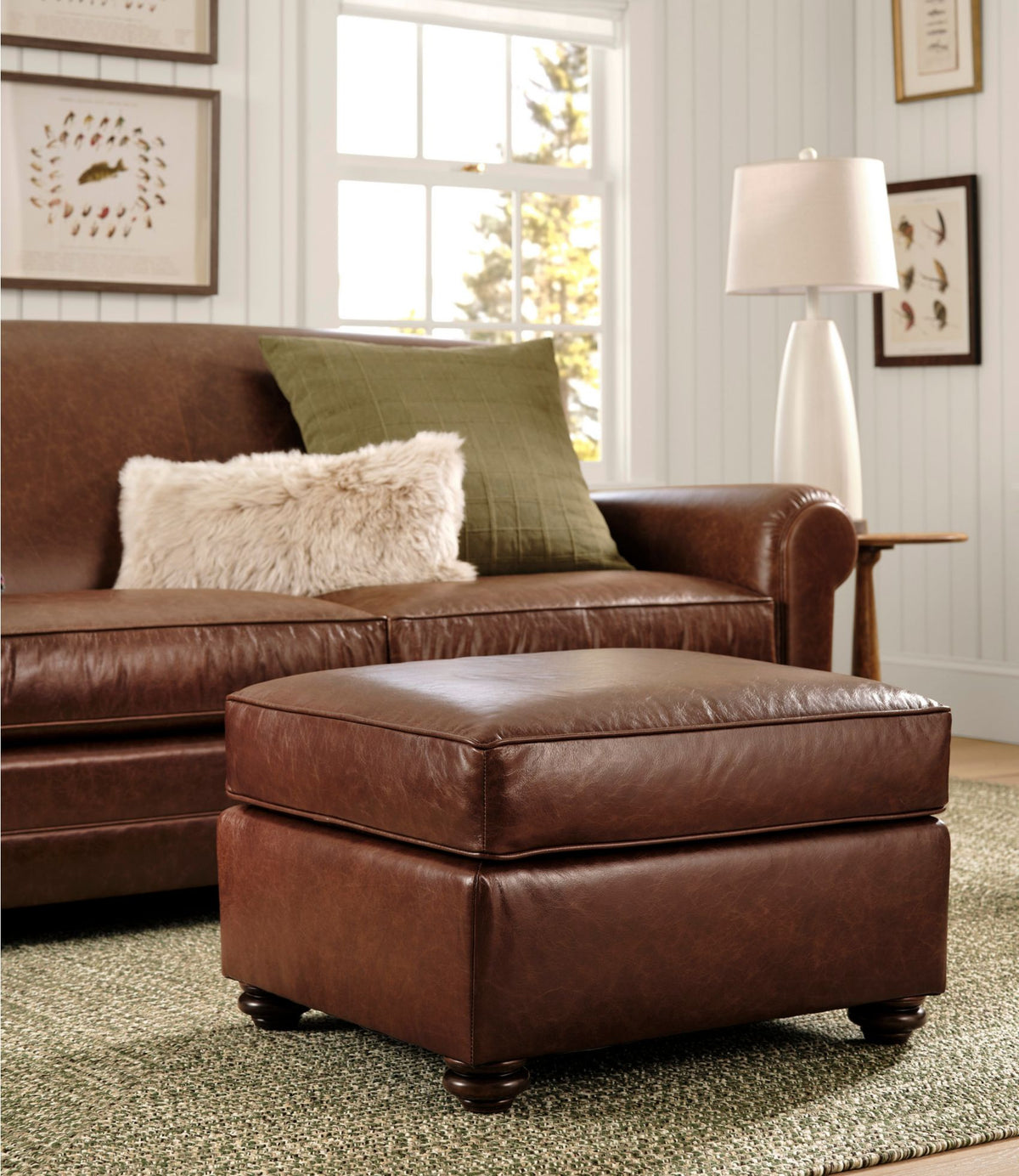 L.L.Bean Bean's Leather Lodge Ottoman Chestnut Brown