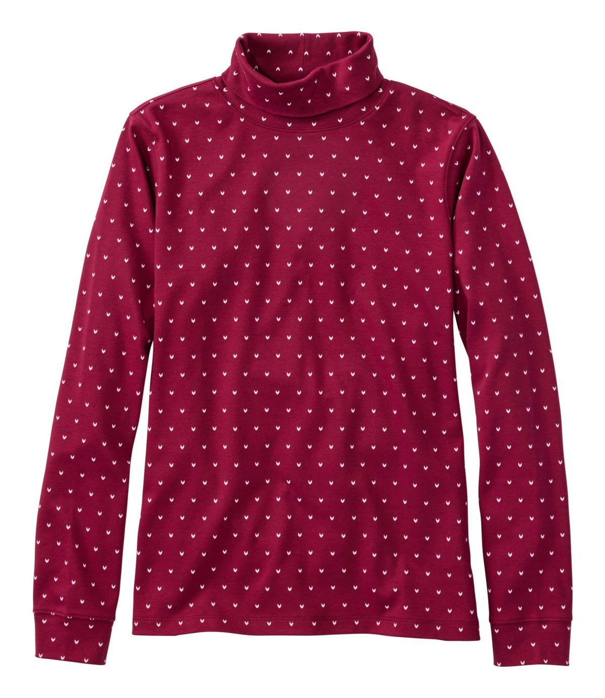 L.L.Bean Women's L.L.Bean Interlock Turtleneck, Long-Sleeve Allover Print Bordeaux/Dawn Pink Birdseye