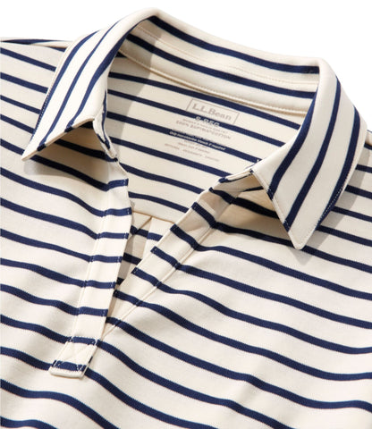 L.L.Bean Women's Pima Cotton Tee, Three-Quarter-Sleeve Polo Stripe Cream/Raven Blue