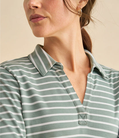 L.L.Bean Women's Pima Cotton Tee, Three-Quarter-Sleeve Polo Stripe Cream/Raven Blue