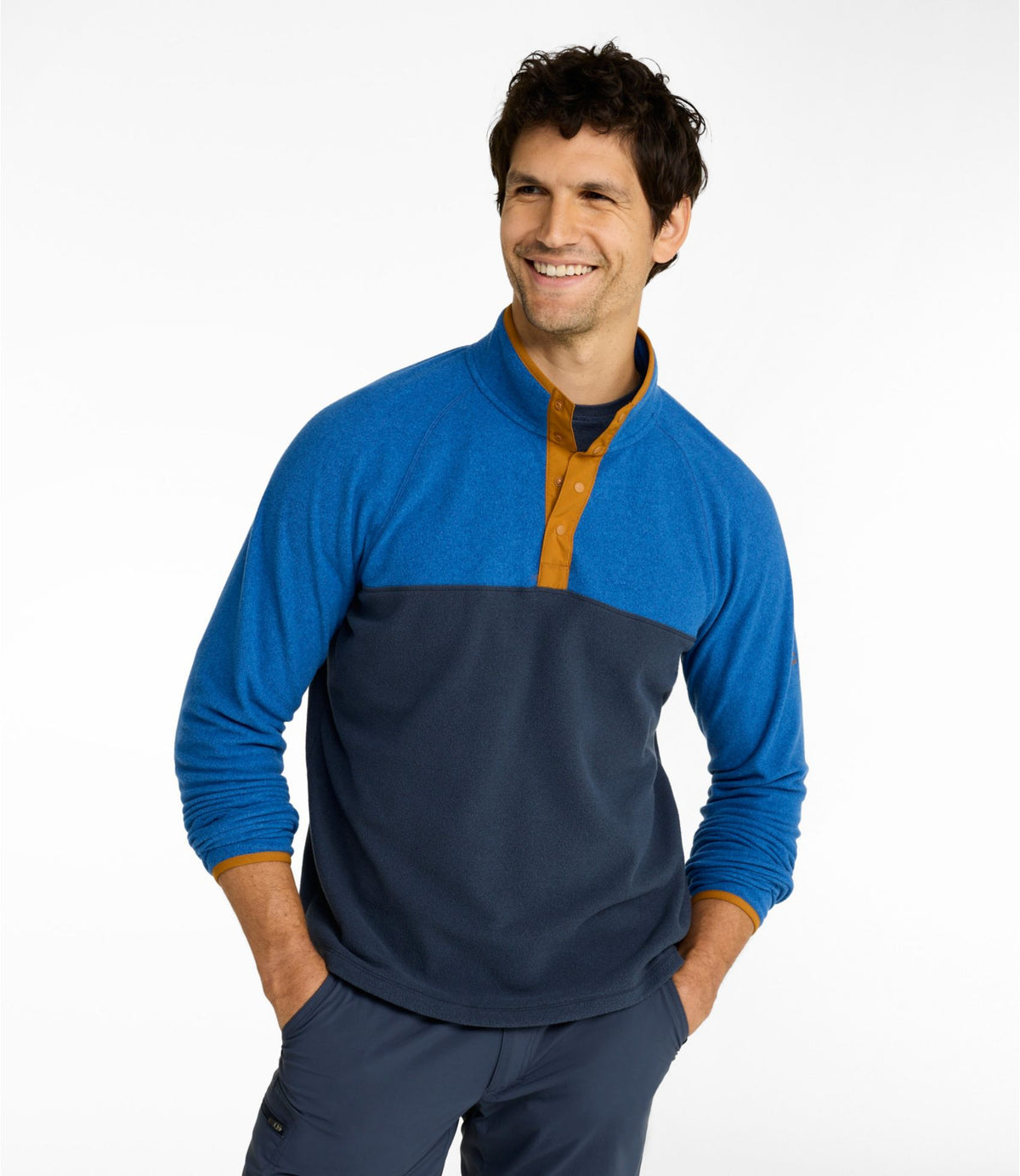 L.L.Bean Men's All Season Access Fleece Pullover, Colorblock Deep Glacier Blue/Classic Navy