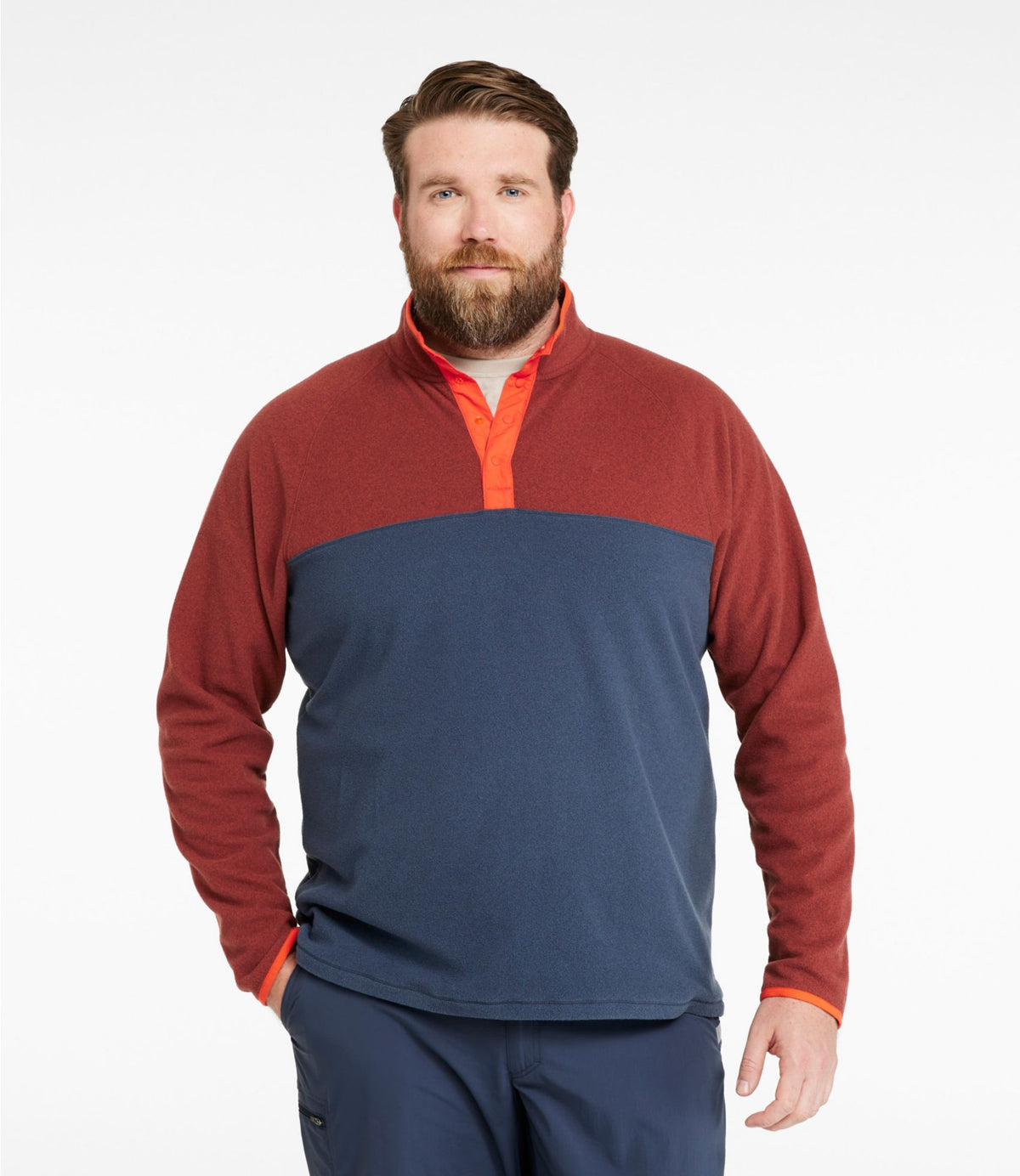L.L.Bean Men's All Season Access Fleece Pullover, Colorblock Deep Glacier Blue/Classic Navy