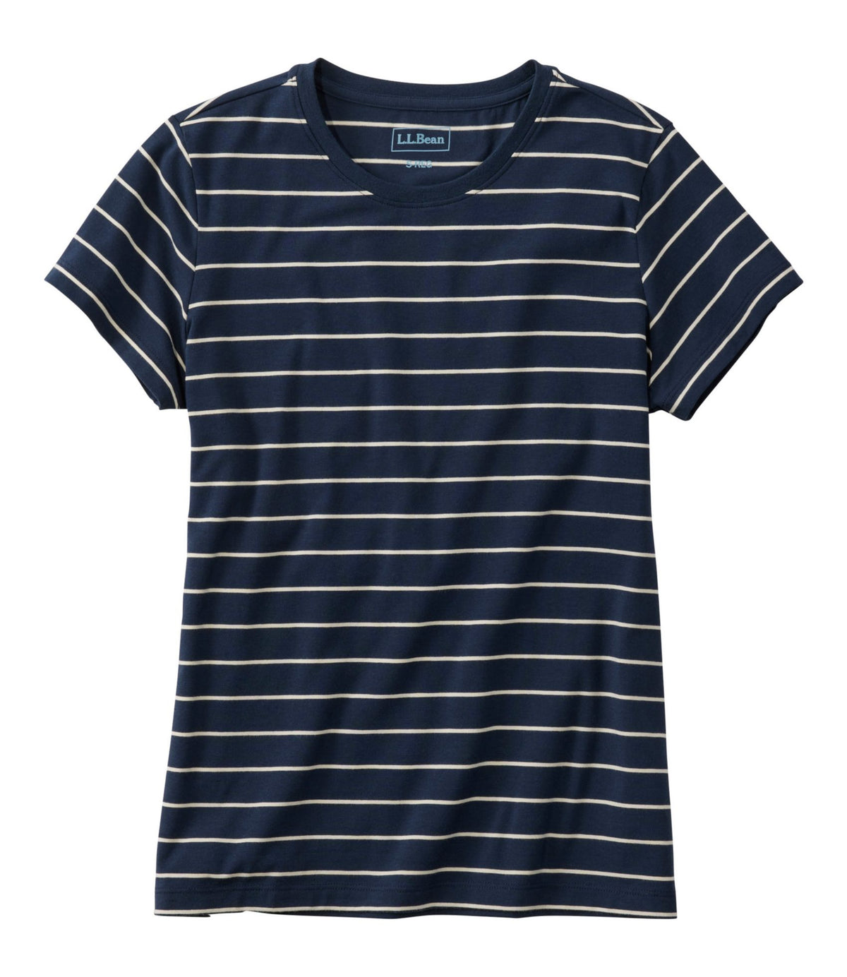 L.L.Bean Women's Soft Stretch Supima-Blend Tee, Crewneck Short-Sleeve Striped Classic Navy/Cream