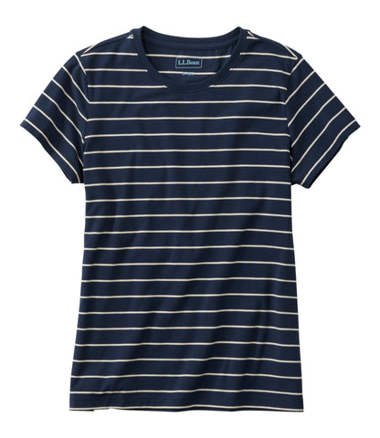 L.L.Bean Women's Soft Stretch Supima-Blend Tee, Crewneck Short-Sleeve Striped Classic Navy/Cream